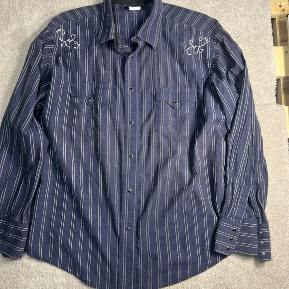 Wrangler Men's Blue Striped Shirt - Picture 1 of 5